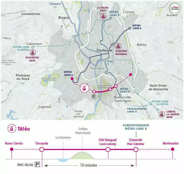 Téléo - carte du futur téléphérique urbain de Toulouse