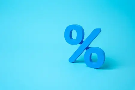 Chiffre en pourcentage. Services financiers, intérêts des prêts, taux de crédit, dépôts bancaires